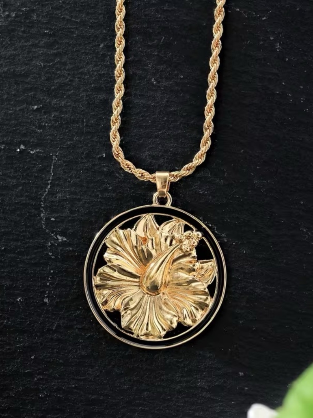 Gold Hibiscus Necklace Hawaiian Flower Pendant Necklace Island Jewelry